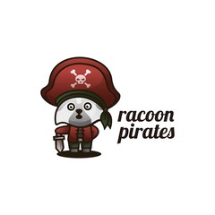Fototapeta na wymiar Vector Logo Illustration Raccoon Pirates Mascot Cartoon Style.