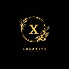 Initial letter X with leaf logo vector concept element, letter X logo with floral ornament