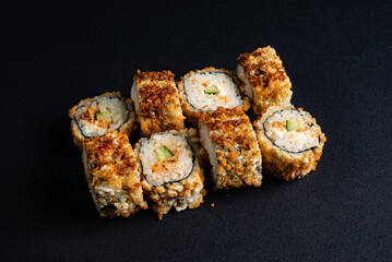 sushi set on the black background