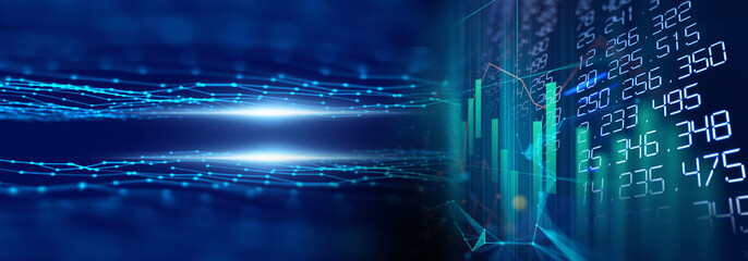 banner of stock market investment graph with indicator and volume data.3d illustration
