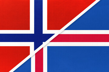 Fototapeta premium Norway and Iceland, symbol of national flags from textile.