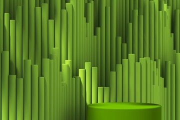 Abstract green geometric backdrop, mockup for podium display or show the product. 3d rendering