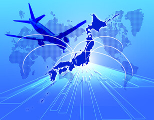 インバウンド　海外旅行　世界地図　飛行機　旅行　ビジネス背景