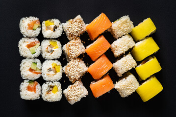 sushi set on the black background