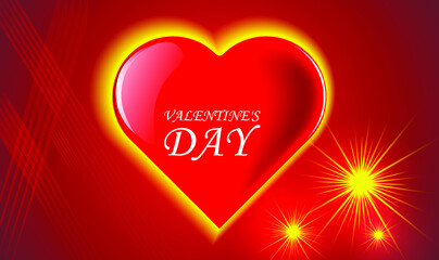 Valentine's Day heart with backlight. February 14. Vector illustration on a red background there is a heart with neon illumination. For use as a postcard, poster, background.