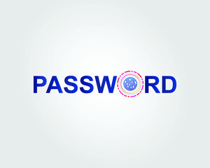 Password text design. Fingerprint illustrations in circles for Security. Typography Stationary design element for banner, advertising poster. Calligraphy Lettering quote and creative concept.