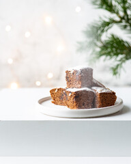 Christmas fudge brownie on plate