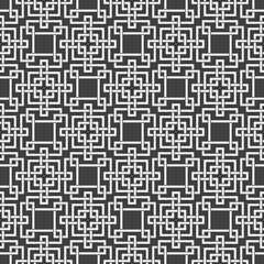 Abstract seamless pattern of intersecting rectangles and crosses. Swatch of white lines on a black background.