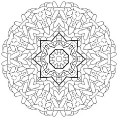 Hand drawn zentangle circular ornament for coloring page.