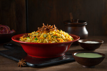 Pulao an Indian speciality, a dish made of rice with mint chutney	