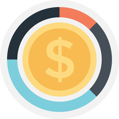 American money one dollar gold coin, flat vector icon 