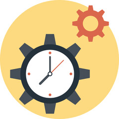 Time management vector illustration, clock inside cog wheel flat icon