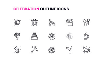 party and celebration outline icons