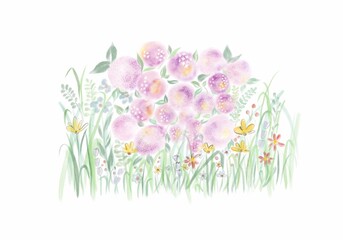 spring flowers and grass watercolor style for greeting card,banner,backdrop and wallpaper.