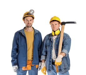 Miner men on white background