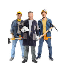 Miner men on white background