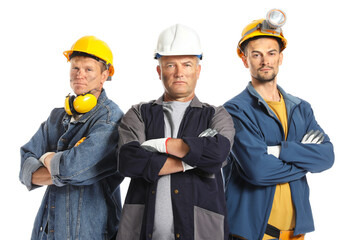 Miner men on white background