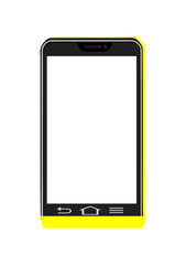 Yellow smartphone computer graphics having white display. Isolated phone illustration on white background.