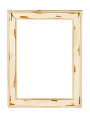 Old white shabby wooden frame isolated on white