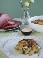 Leek and Potato Gratin, Single Serving with Ham Vert