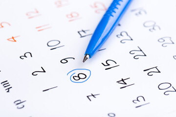 white calendar page for 2021 month schedule to make an appointment or manage the schedule every day with ballpoint pen for marks