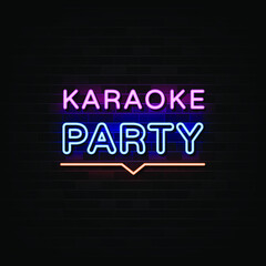 Obraz premium Karaoke Party Neon Signs Vector. Design Template Neon Style