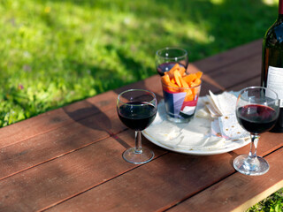 Picnic with red wine