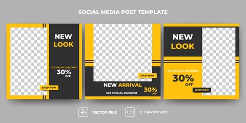 Set of Editable square banner template. Yellow and black background color. Suitable for social media, banners, and internet ads. Flat design vector with photo collage