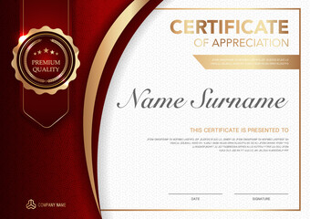 Certificate template red and gold luxury style image. Diploma of geometric modern design. eps10 vector.