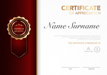 Certificate template red and gold luxury style image. Diploma of geometric modern design. eps10 vector.