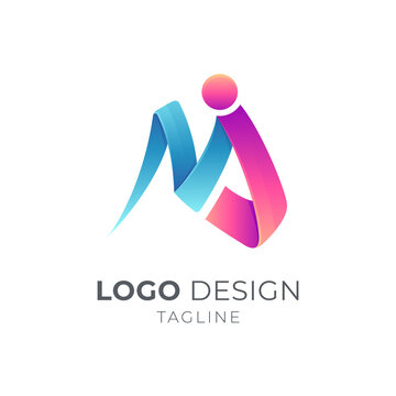 MJ business logo template. Letter M and letter J monogram logo with ribbon 3d concept