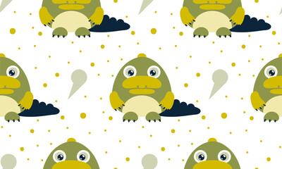 Cute seamless illustration with animals. Childish pattern for design covers, gifts, wrapping paper, web banners. Minimalist background with cartoon crocodile and geometric shapes, dots.