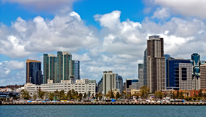 Fototapeta na wymiar A View of San Diego Bay and Downtown San Diego on a spring day, California,United States of America.