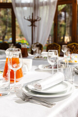 Table setting. Restaurant Served table for party in light neutral colors