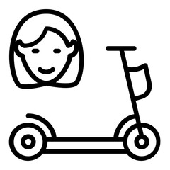 Electric Scooter for Women Concept, Female kick bike Vector Icon Design, Green transport Symbol on white background, eco Motorized scooter Sign,