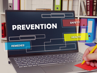  Financial concept meaning  prevention safety health remedies with inscription on the sheet.