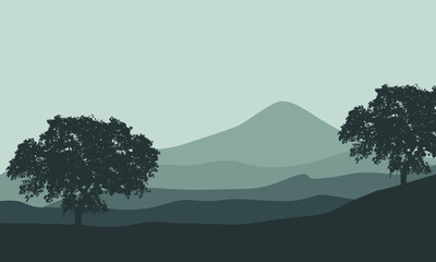 Nice view of trees and mountains in the morning. Vector