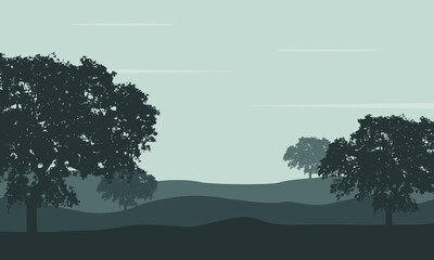 Obraz premium Nice view of trees and mountains on the edge of town in the morning. Vector