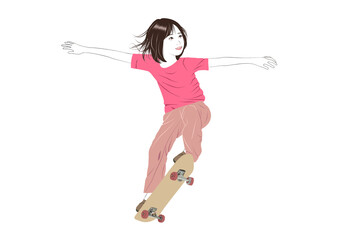 スケートボードを楽しむ少女イラスト