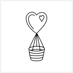 Doodle basket with heart isolated on white. Valentine line art. Sketch vector stock illustration. EPS 10