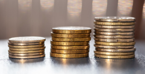 Close up of metal coins.