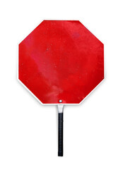 Blank stop sign used for traffic control by crossing guards, police or work zones. Hand-held paddle...