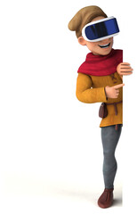 Fun 3D Illustration of a medieval man with a VR Helmet