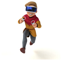 Fun 3D Illustration of a medieval man with a VR Helmet