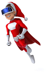 Fototapeta na wymiar Fun 3D Illustration of a super Santa Claus with a VR Helmet