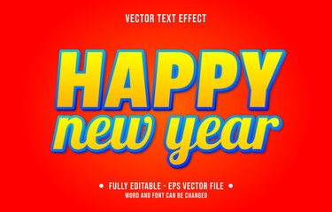 Editable text effect - happy new year fun style with blue and yellow color