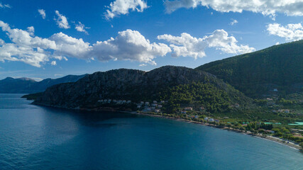 Fototapeta na wymiar view of the sea and mountains in greece from drone