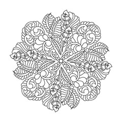 Coloring book, mandala, fantastic flower, Mehndi flower pattern . Ornate hand-drawn vector illustration.