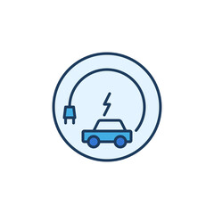 Electric Car with Charging Plug vector concept round creative icon or design element