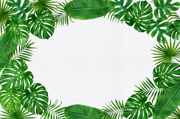 Fototapeta na wymiar frame of tropical leaves watercolor